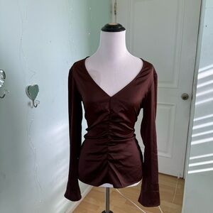 H&M Korea Brown Bell Sleeve Top